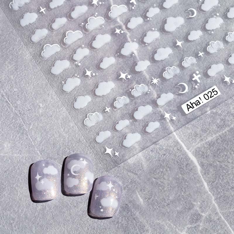 3D Flower Moon Cloud Star Nail Art Stickers - Long Lasting Nail Decals