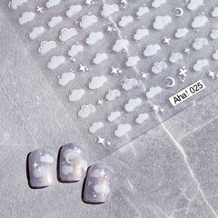 3D Flower Moon Cloud Star Nail Art Stickers - Long Lasting Nail Decals
