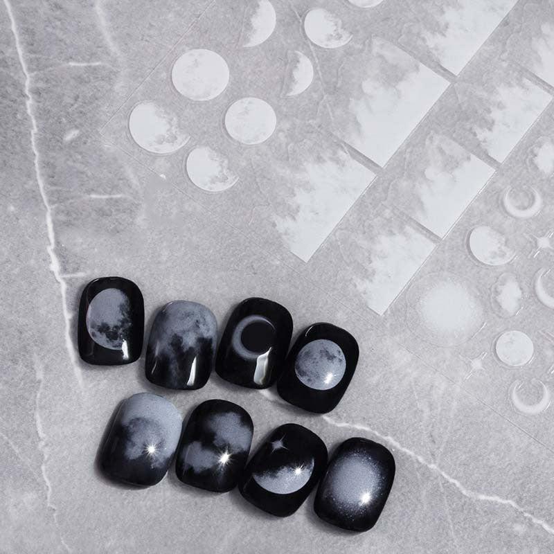 3D Flower Moon Cloud Star Nail Art Stickers - Long Lasting Nail Decals