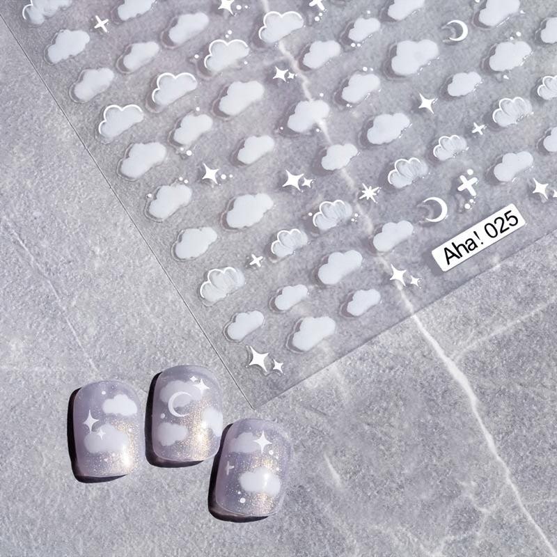 3D Flower Moon Cloud Star Nail Art Stickers - Long Lasting Nail Decals