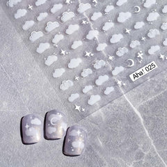 3D Flower Moon Cloud Star Nail Art Stickers - Long Lasting Nail Decals