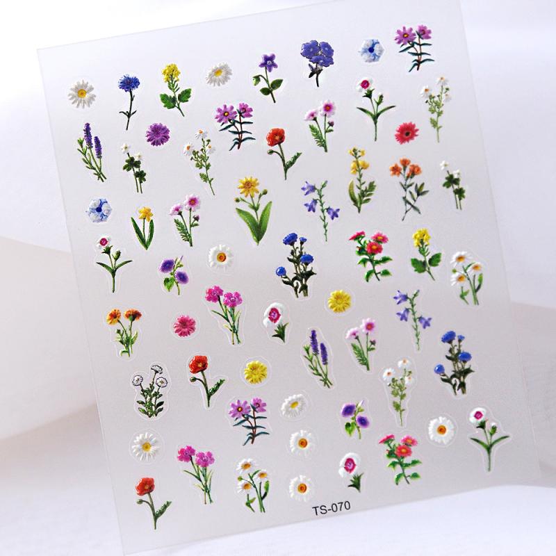 5D Spring Flower Nail Art Stickers - Colorful Floral Designs