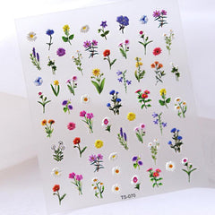 5D Spring Flower Nail Art Stickers - Colorful Floral Designs