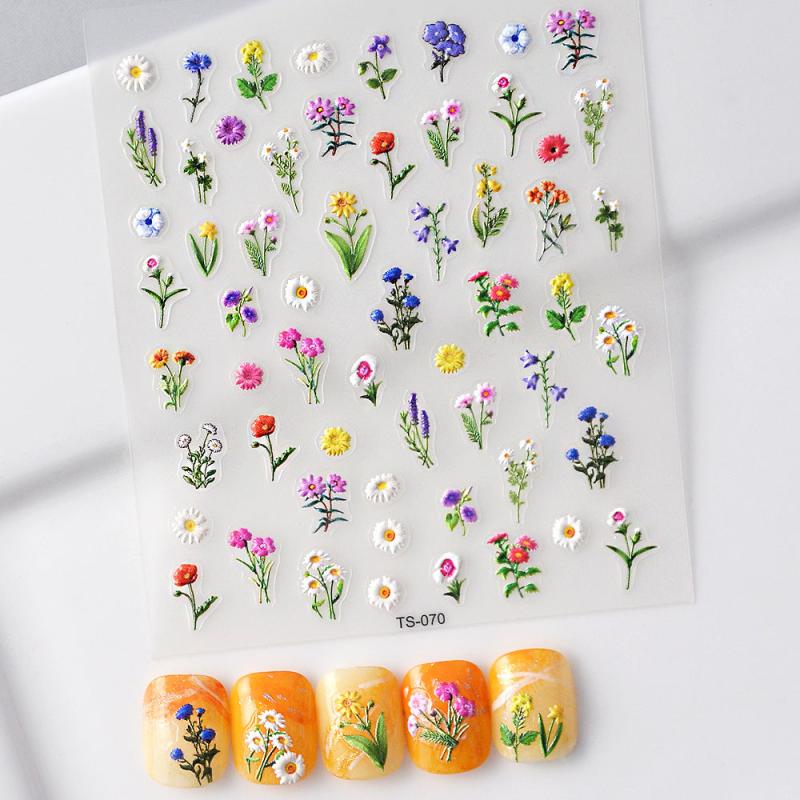 5D Spring Flower Nail Art Stickers - Colorful Floral Designs