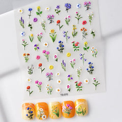5D Spring Flower Nail Art Stickers - Colorful Floral Designs
