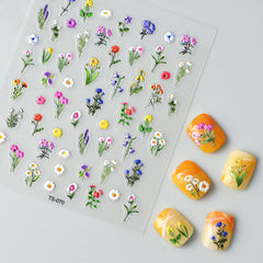 5D Spring Flower Nail Art Stickers - Colorful Floral Designs