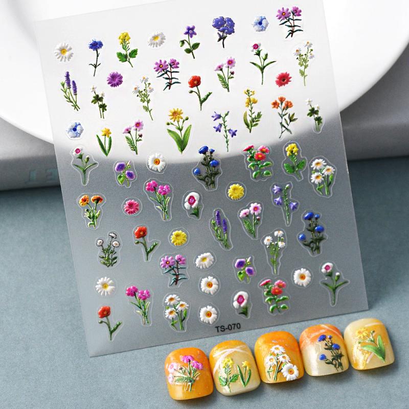 5D Spring Flower Nail Art Stickers - Colorful Floral Designs