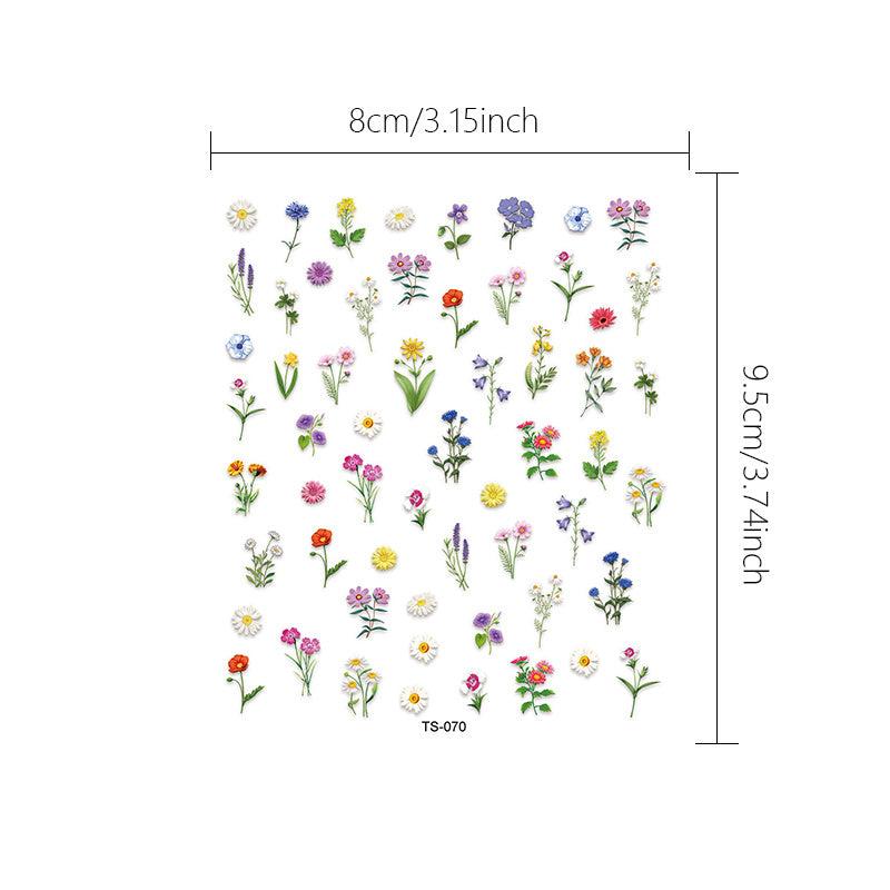 5D Spring Flower Nail Art Stickers - Colorful Floral Designs