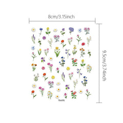 5D Spring Flower Nail Art Stickers - Colorful Floral Designs