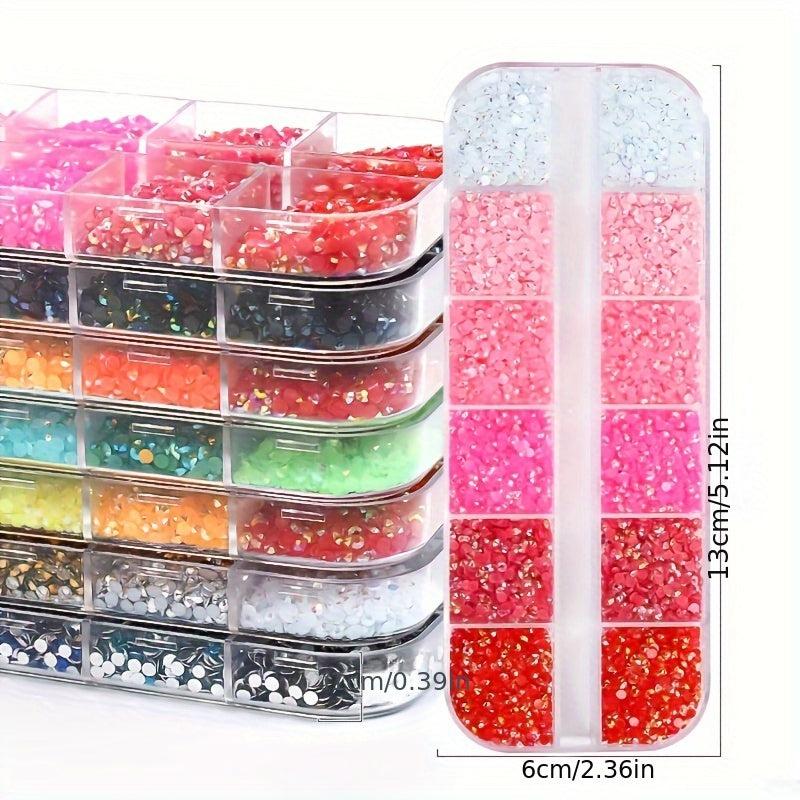 Resin Rhinestones 12 Grid Round Crystal Nail Jewels 3000pcs