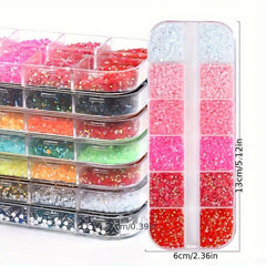 Resin Rhinestones 12 Grid Round Crystal Nail Jewels 3000pcs
