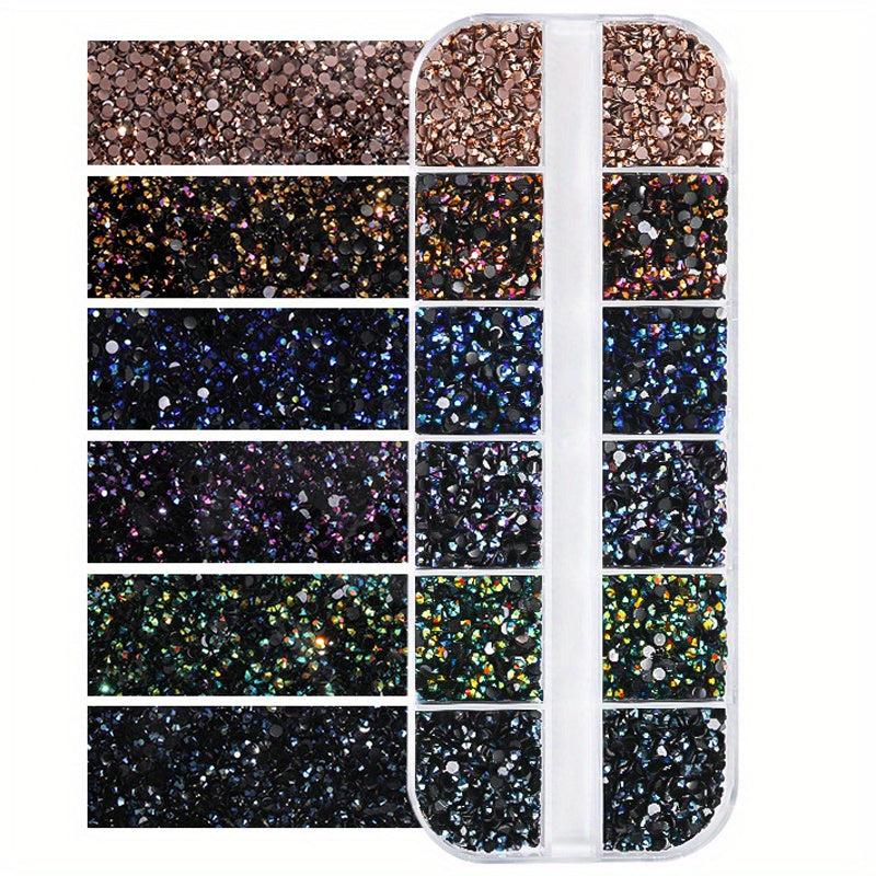 Resin Rhinestones 12 Grid Round Crystal Nail Jewels 3000pcs