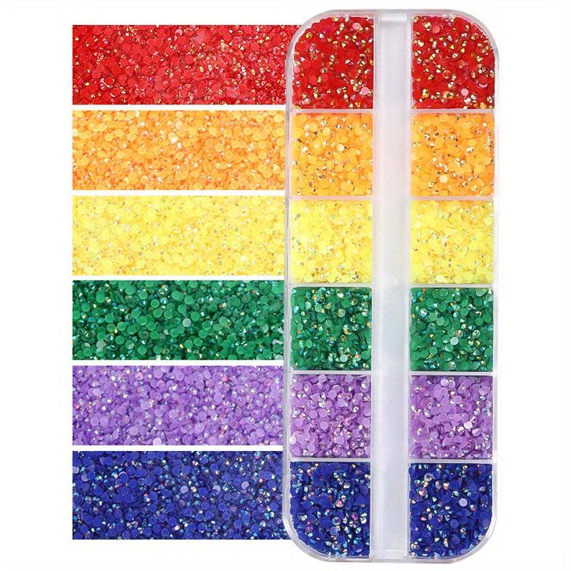 Resin Rhinestones 12 Grid Round Crystal Nail Jewels 3000pcs