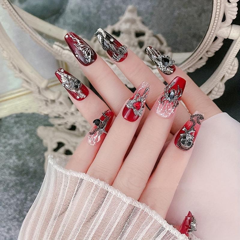 20pcs Halloween Crocodile Skull Spider Nail Charms with Rhinestones Heart Moon