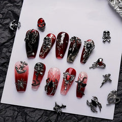 20pcs Halloween Crocodile Skull Spider Nail Charms with Rhinestones Heart Moon