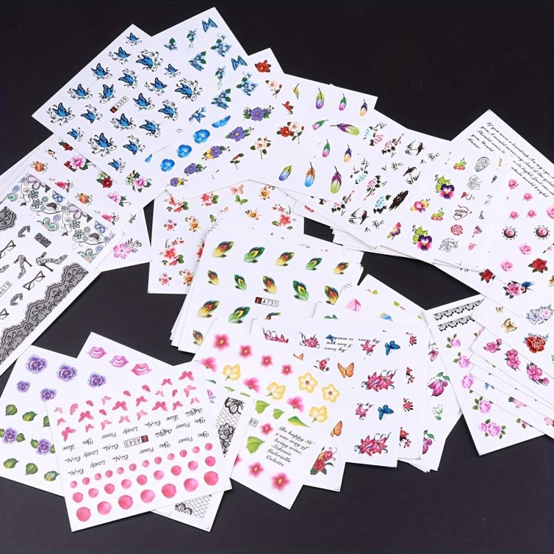 Water Transfer Nail Art Decals Butterfly Flower Designs DIY Beauty Tool Decor
