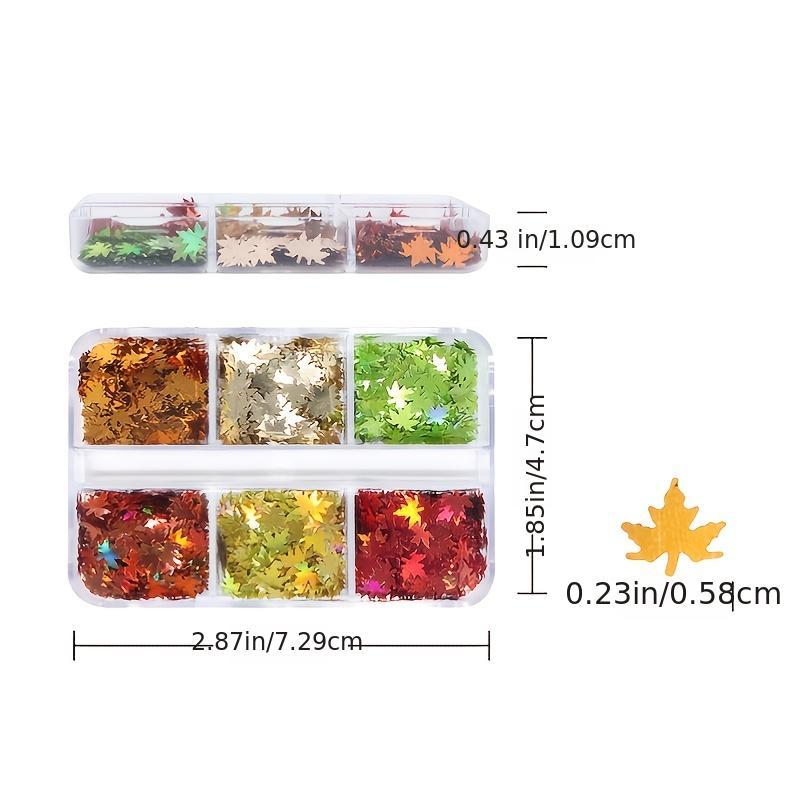 6 Grids Maple Leaves Nail Sequins Autumn Nail Decorations