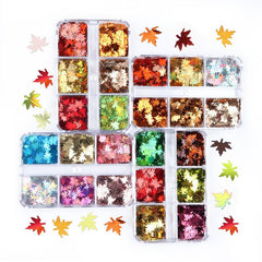 6 Grids Maple Leaves Nail Sequins Autumn Nail Decorations