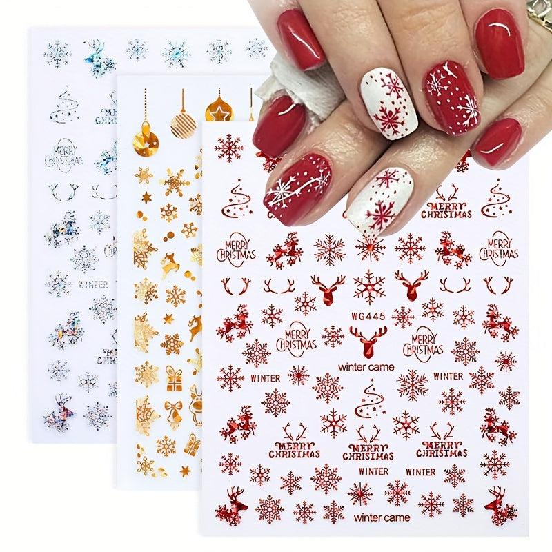 3D Christmas Nail Art Stickers - Snowflake Elk Decals