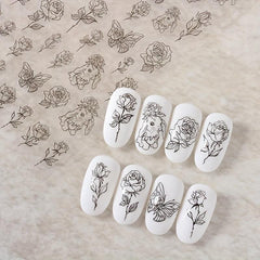 Hand Drawn Rabbit Roses Butterfly Nail Art Stickers