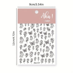 Hand Drawn Rabbit Roses Butterfly Nail Art Stickers