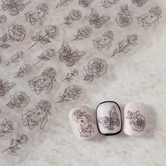 Hand Drawn Rabbit Roses Butterfly Nail Art Stickers