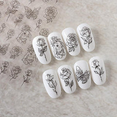 Hand Drawn Rabbit Roses Butterfly Nail Art Stickers