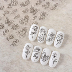 Hand Drawn Rabbit Roses Butterfly Nail Art Stickers