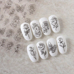 Hand Drawn Rabbit Roses Butterfly Nail Art Stickers