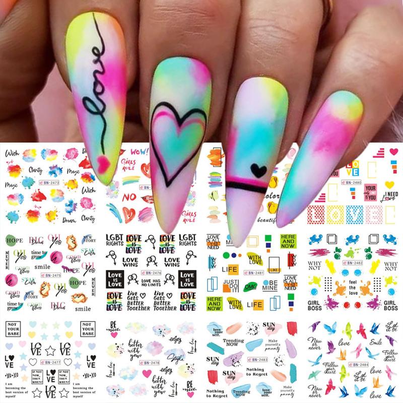 Pink Love Heart Ice Cream Letter Nail Art Decals