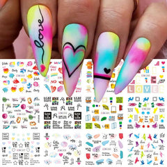 Pink Love Heart Ice Cream Letter Nail Art Decals