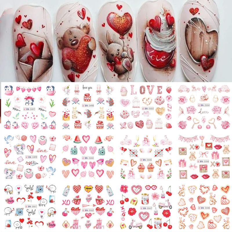 Pink Love Heart Ice Cream Letter Nail Art Decals