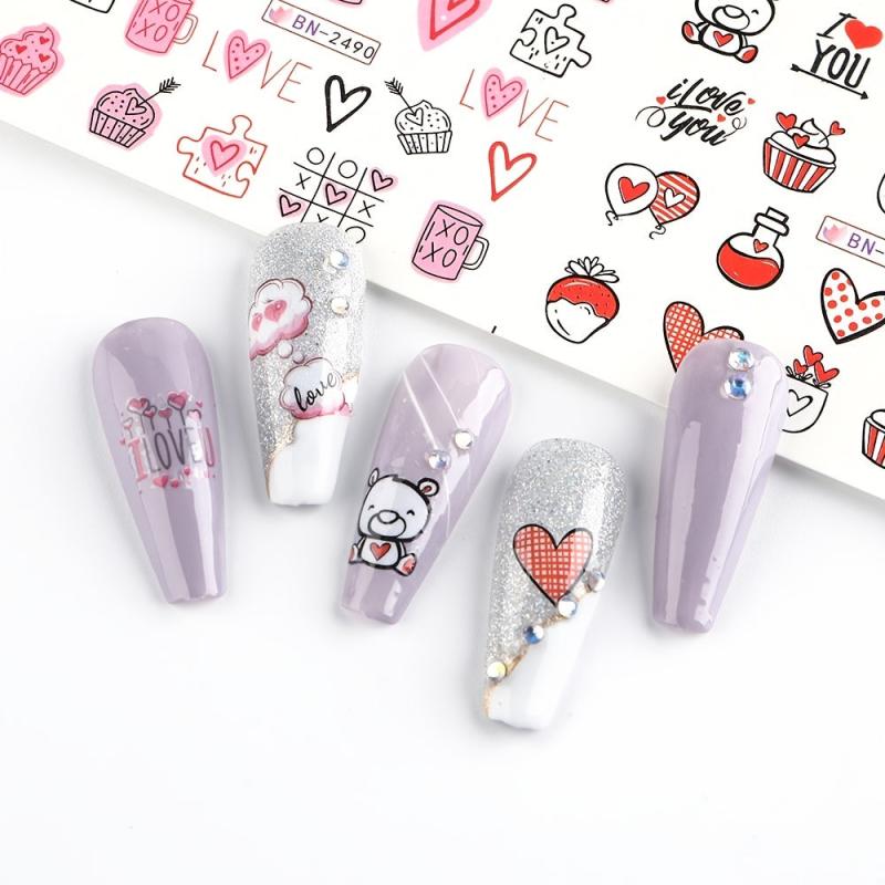 Pink Love Heart Ice Cream Letter Nail Art Decals
