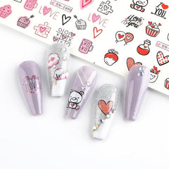 Pink Love Heart Ice Cream Letter Nail Art Decals