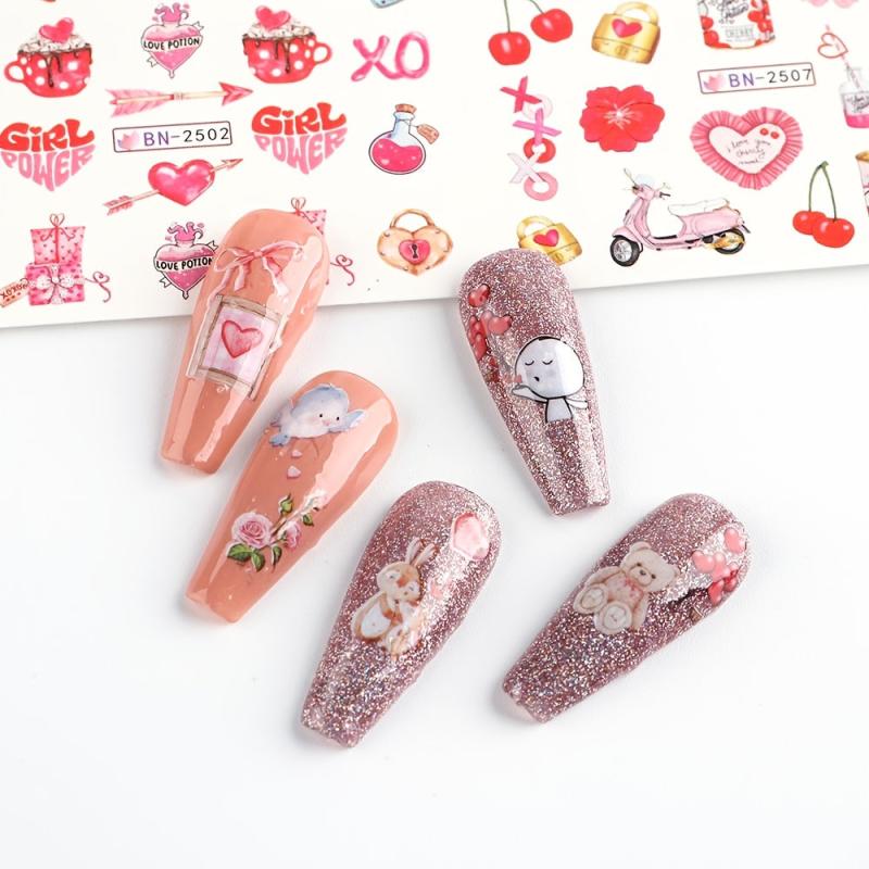 Pink Love Heart Ice Cream Letter Nail Art Decals