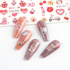 Pink Love Heart Ice Cream Letter Nail Art Decals