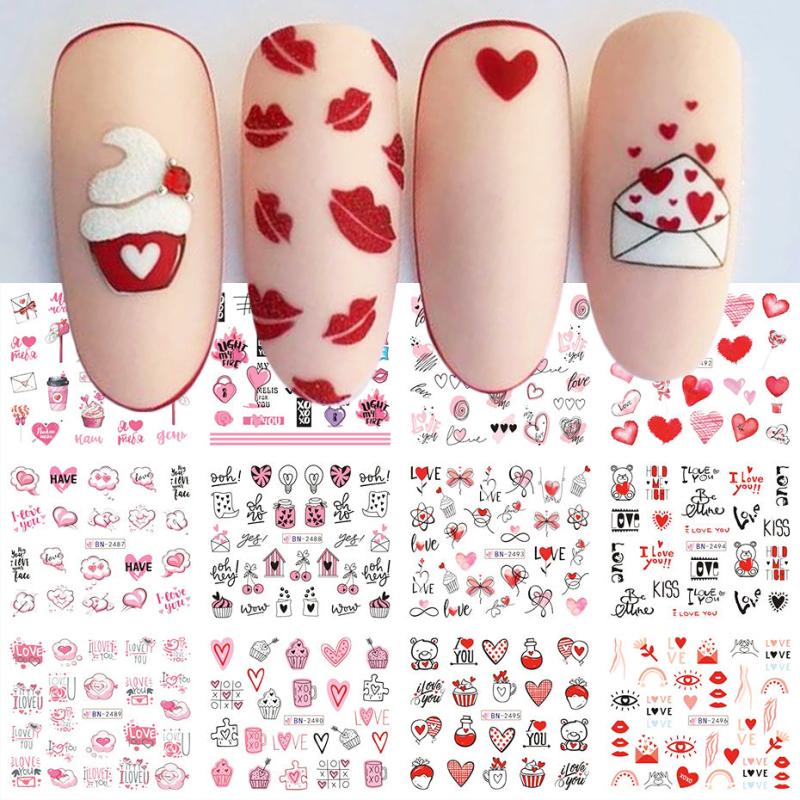 Pink Love Heart Ice Cream Letter Nail Art Decals
