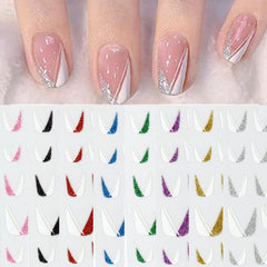 French Tips 3D Glitter Nail Stickers Silvery Sliders Decals for Manicure
