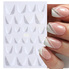 French Tips 3D Glitter Nail Stickers Silvery Sliders Decals for Manicure