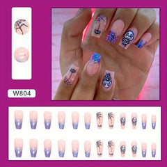 24pcs Halloween Christmas Press On Nails Skull Heart Spider Web Glossy Short Squ