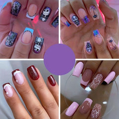 24pcs Halloween Christmas Press On Nails Skull Heart Spider Web Glossy Short Squ