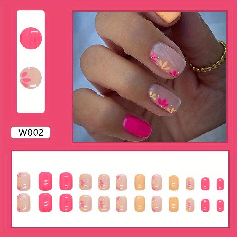 24pcs Halloween Christmas Press On Nails Skull Heart Spider Web Glossy Short Squ