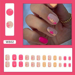 24pcs Halloween Christmas Press On Nails Skull Heart Spider Web Glossy Short Squ
