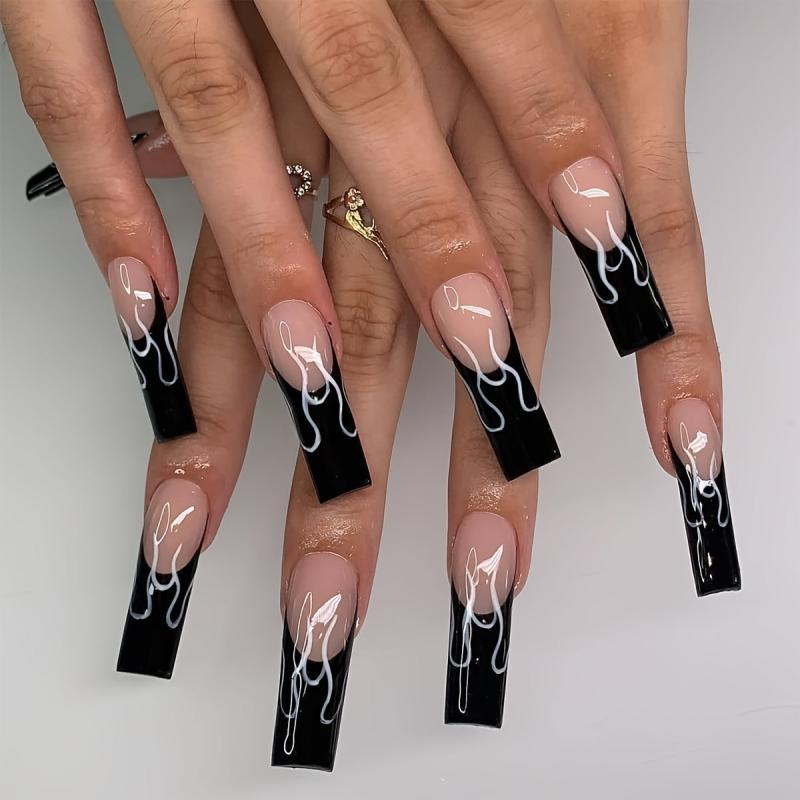 French Press On Nails with Tip and Flame Design