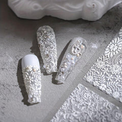 5D Holo Lace Art Nail Stickers Self Adhesive Decals for Resin Nails