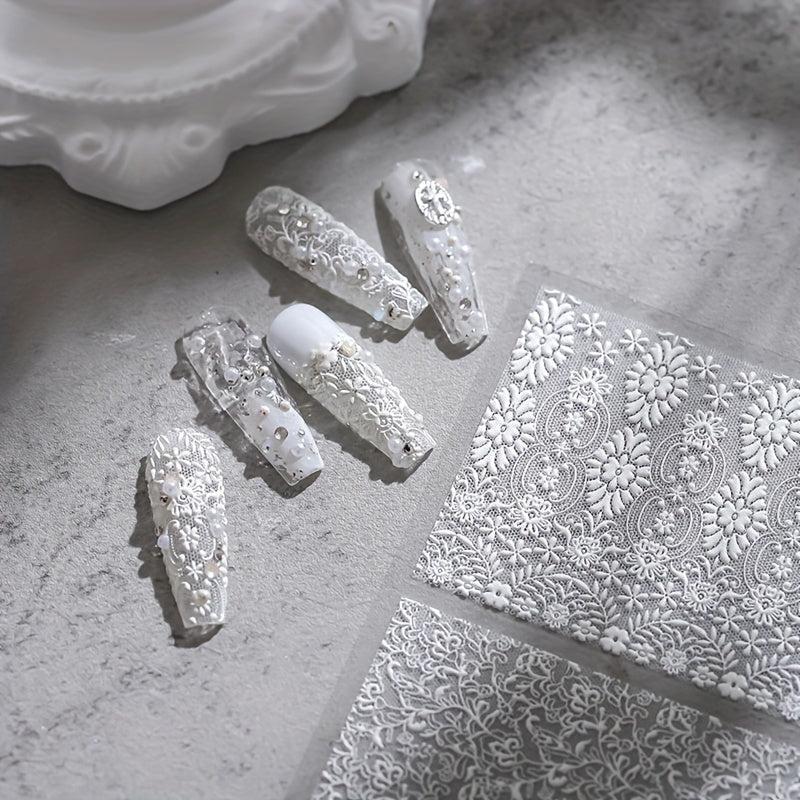 5D Holo Lace Art Nail Stickers Self Adhesive Decals for Resin Nails