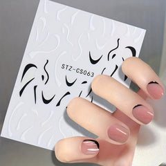 Silver Glitter French Line Nails Art Stickers 3D Geometry Manicure Tips
