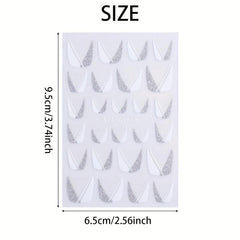 Silver Glitter French Line Nails Art Stickers 3D Geometry Manicure Tips