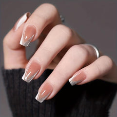 Silver Glitter French Line Nails Art Stickers 3D Geometry Manicure Tips