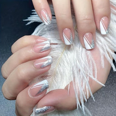 Silver Glitter French Line Nails Art Stickers 3D Geometry Manicure Tips